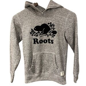 Roots Heather Gray Hoodie with Black Logo